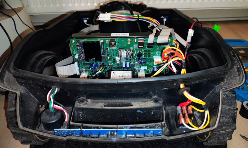 OpenMower carrier board and wiring installed in a John Deere Tango E5 mower